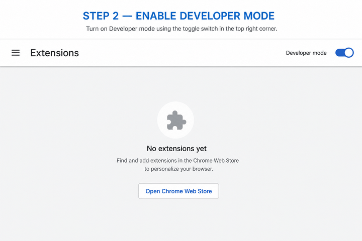 Chrome Extensions page with Developer mode enabled